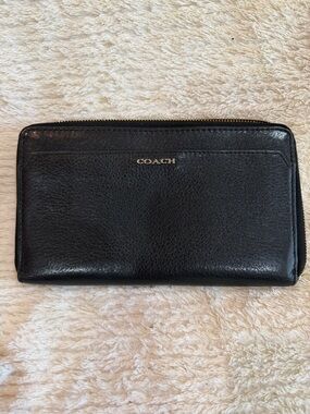 Coach Black Pebbled Leather Zip Around Wallet